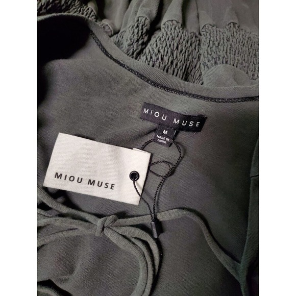 NWT Miou Muse Tunic Dress Babydoll Open Back Long Sleeve Sweatshirt Gray Pleated - Picture 6 of 11